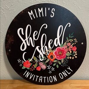 Mimi's She Shed Floral Wall Sign - Black with Pink Accents